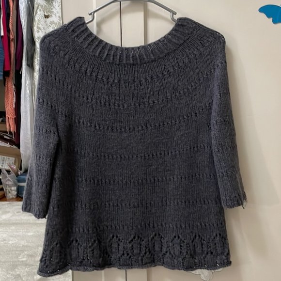 Handknit Cedar Pullover by Joji Locatelli Gray Lace Sweater Alpaca Fiber Small - Picture 5 of 7